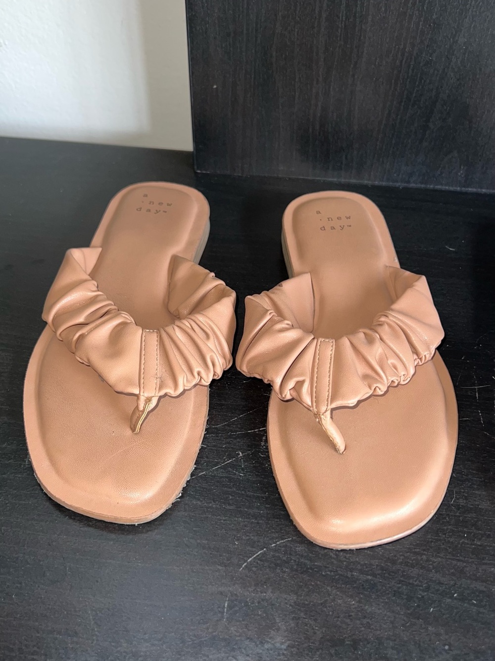 a new day Tan Ruched Thong Sandals Size 6